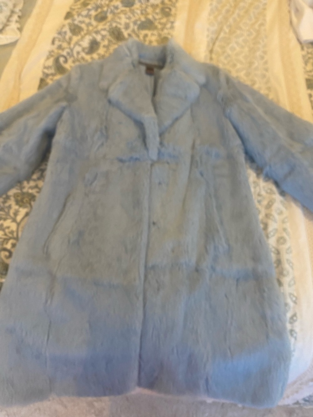 Blue Real Rabbit Fur Women's Coat - Classic Single-Breasted, Super Soft EUC